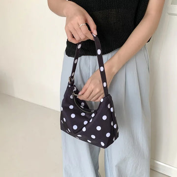 Qfdian Nylon Casual All Match Fashion Dot Shoulder Bags Women Y2k Aesthetic Simple Underarm Bag Vintage Office Lady Purses and Handbags